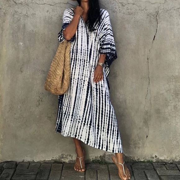 Boho Tie Dye Kaftan Kimono Coverup Dress - Picture 2 of 7